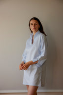 Anna Nachthemd - Satingewebt Hellblau Fein Gestreift